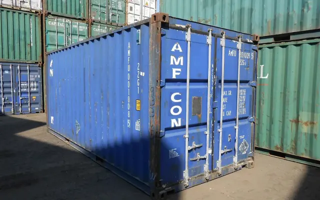 Stacked containers at a logistics yard
