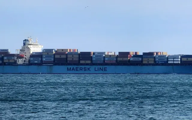 Container ship Maersk Iowa underway off Brixham